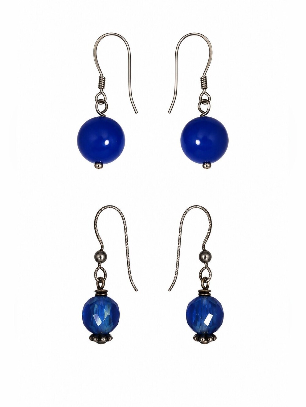 Set of Two Blue Glass Bead Drop Dangle Hook Earrings
